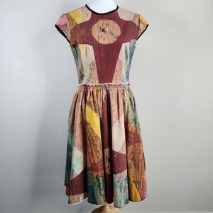 Making The Cut Fit Flare Dress Womens Small Multicolor Abstract Art Fall Artsy